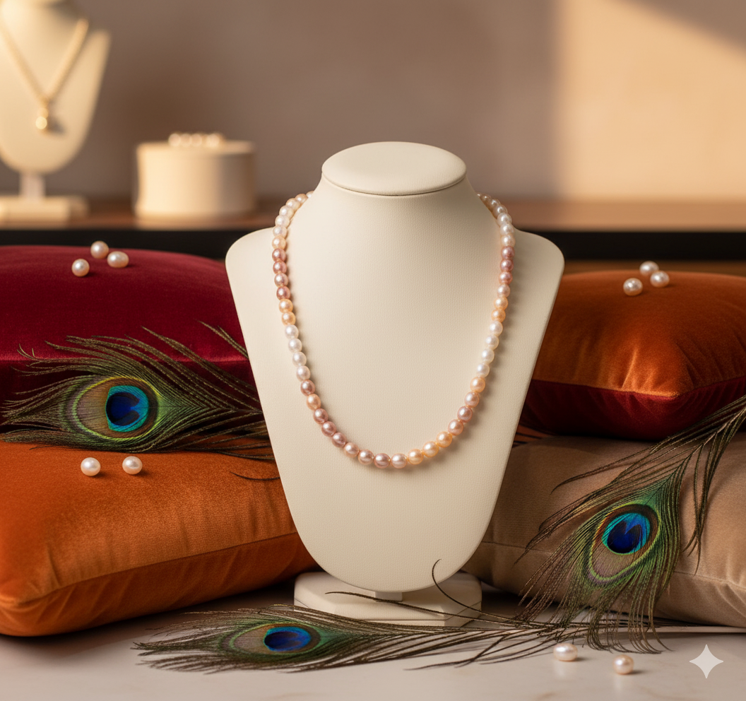 pinkish, whitish fresh water pearls necklace